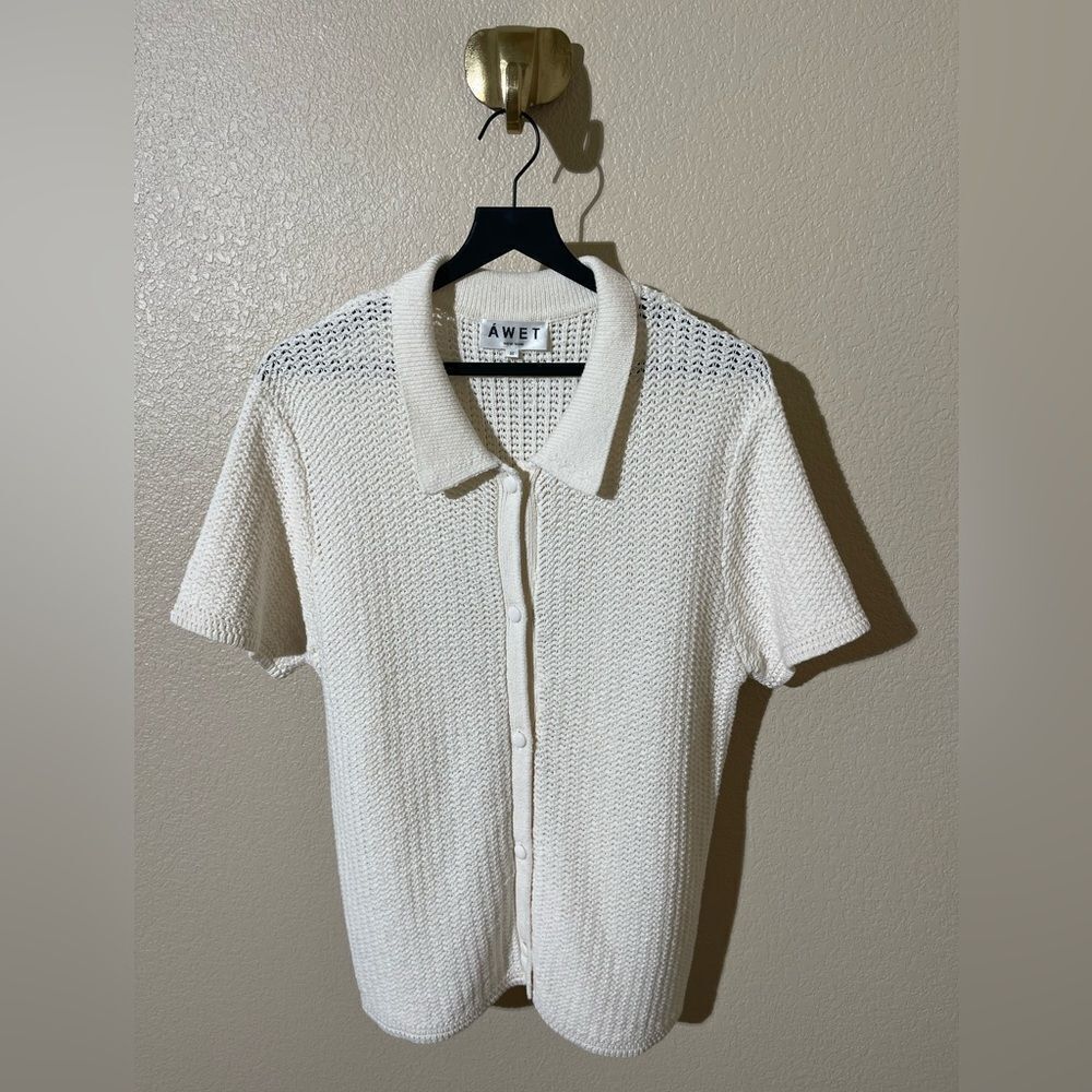 AWET Men's Cream White Short Sleeve Shirt